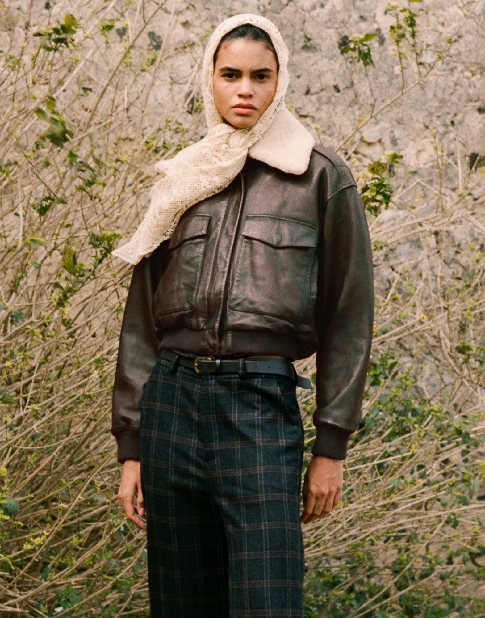 SEA NY Giacca Bomber Lenoir in Pelle con Collo in Shearling