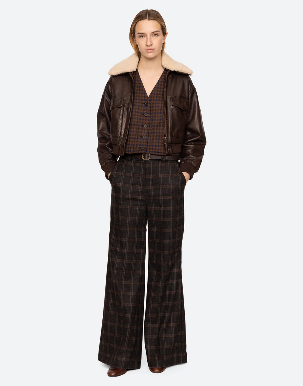 SEA NY Giacca Bomber Lenoir in Pelle con Collo in Shearling