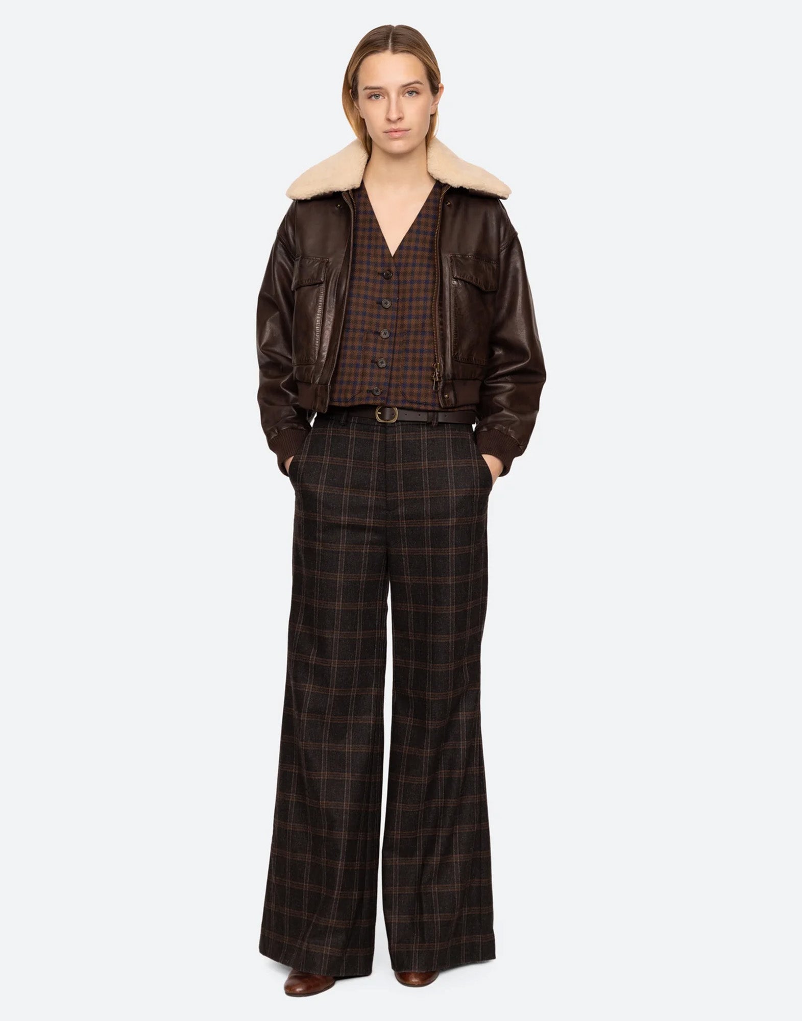 SEA NY Giacca Bomber Lenoir in Pelle con Collo in Shearling