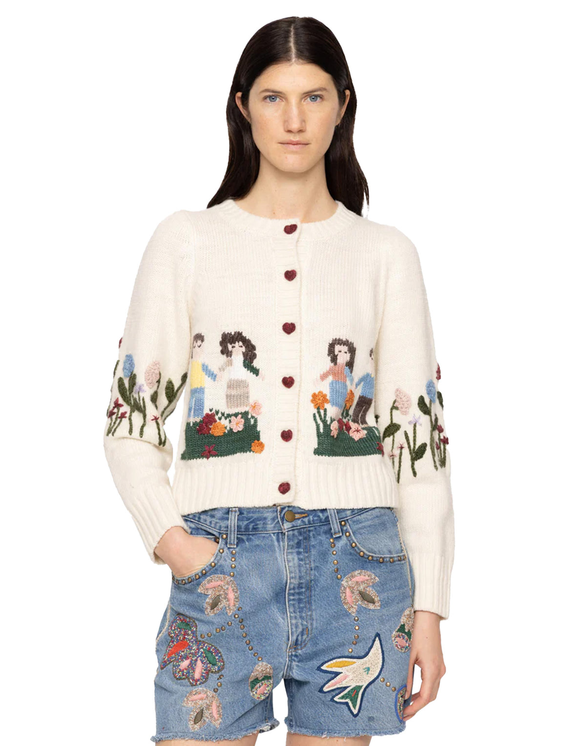 SEA NY Cardigan Wendie in Lana con Motivo Garden