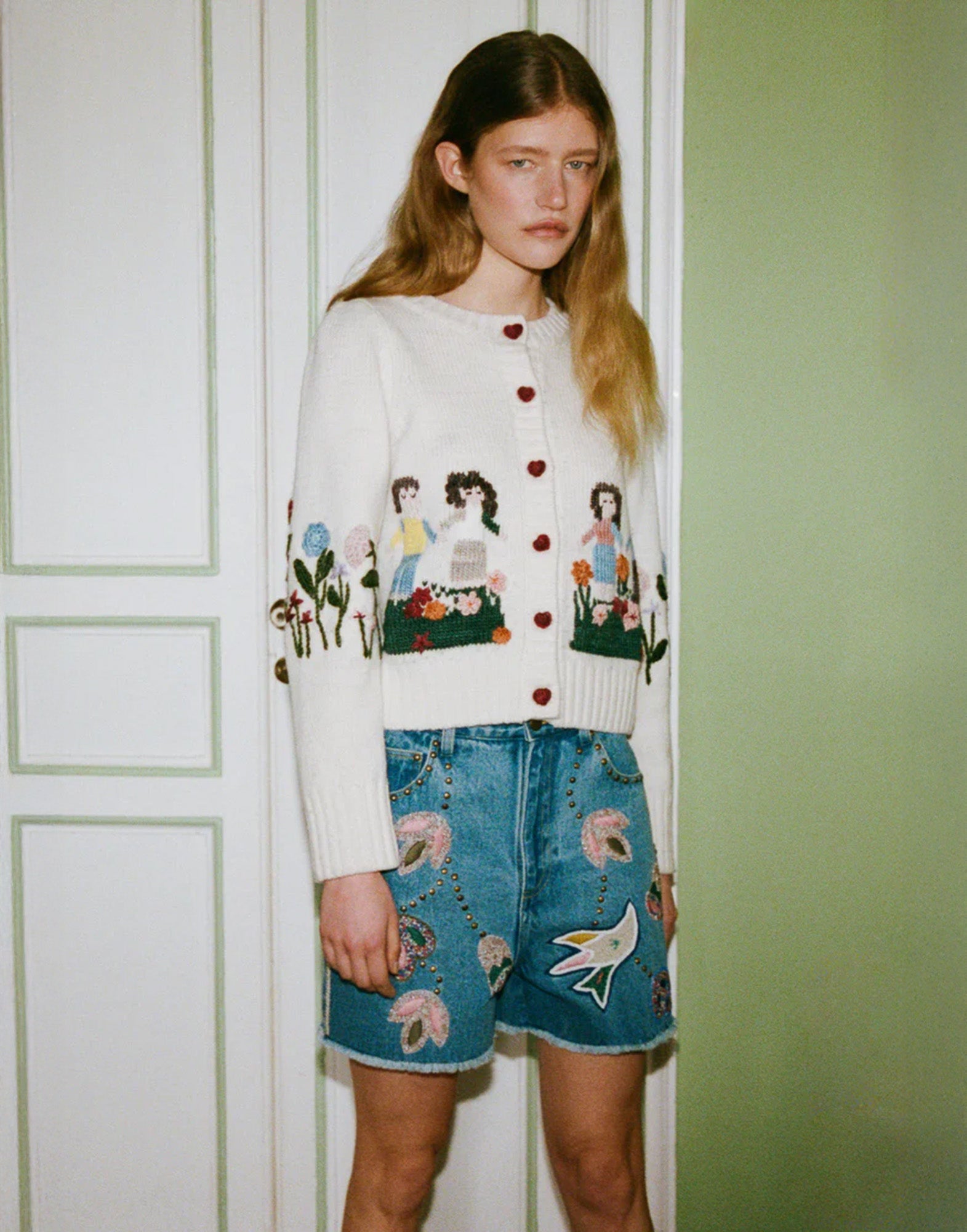 SEA NY Cardigan Wendie in Lana con Motivo Garden