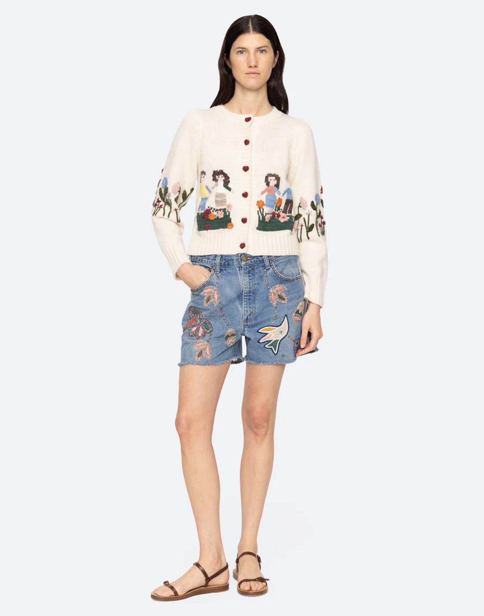SEA NY Cardigan Wendie in Lana con Motivo Garden