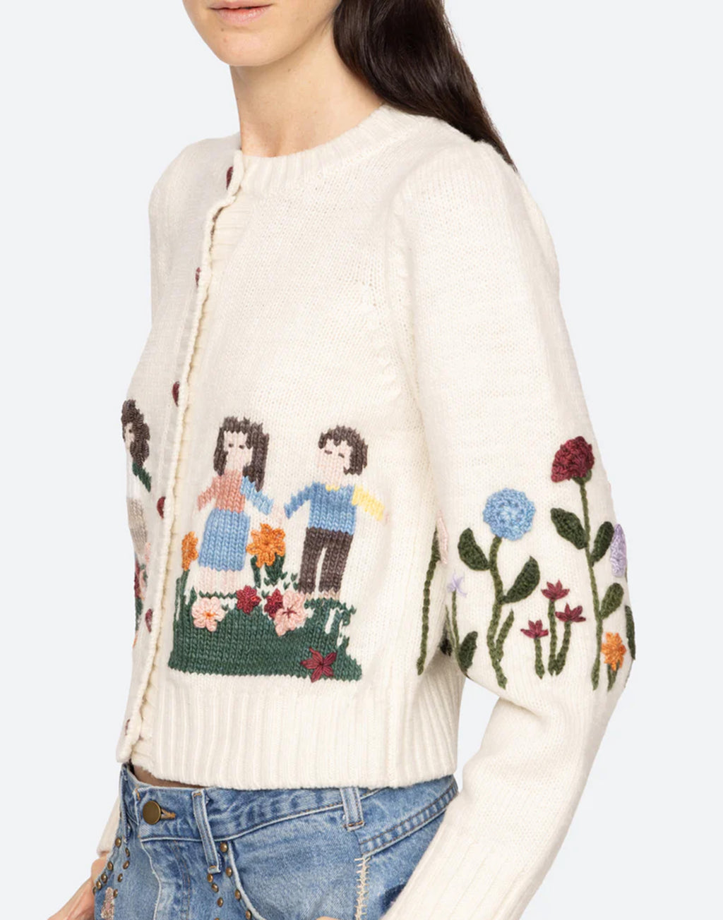 SEA NY Cardigan Wendie in Lana con Motivo Garden