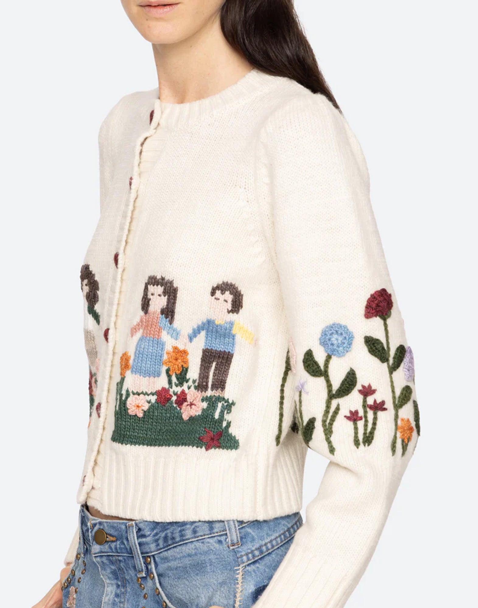 SEA NY Cardigan Wendie in Lana con Motivo Garden