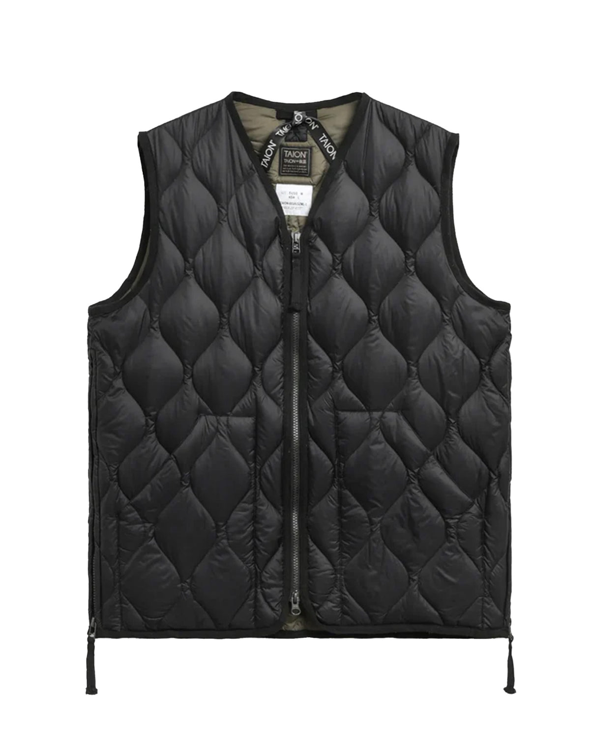 TAION Gilet Military V-Neck W-Zip Down in Soft Shell Nero