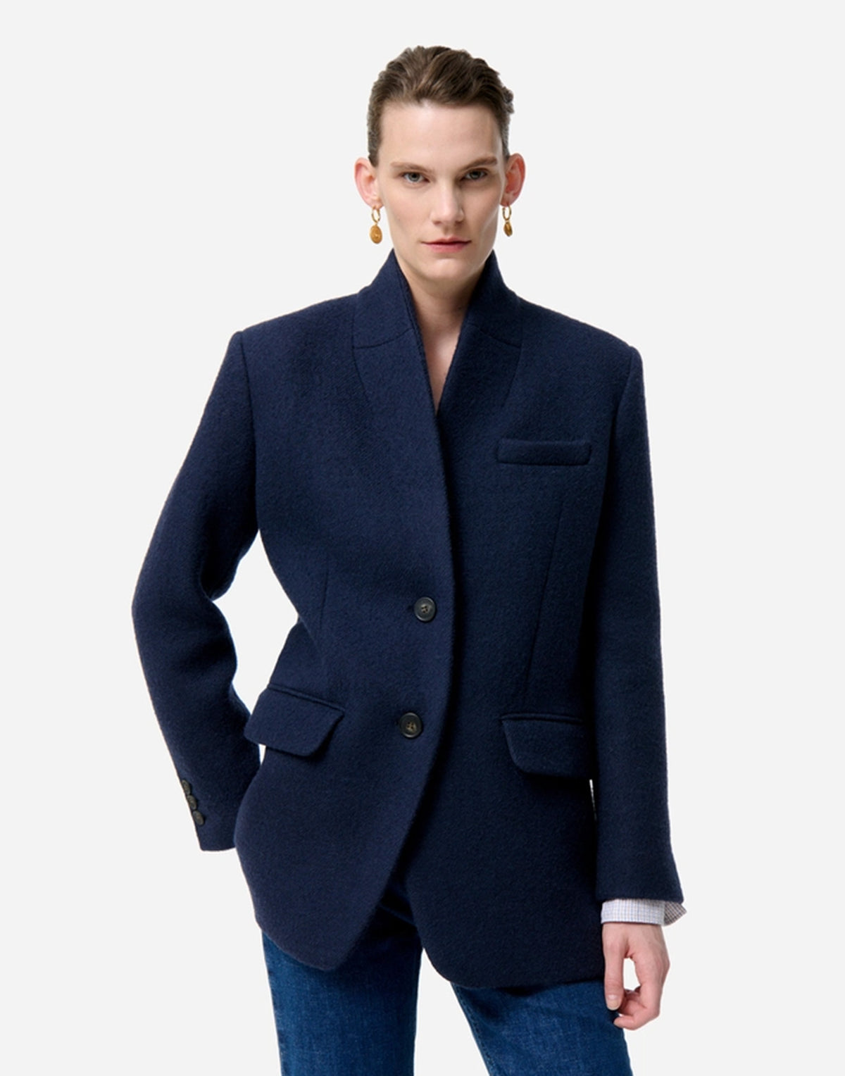 VANESSA BRUNO Giacca Dritta in Misto Lana Blu Navy