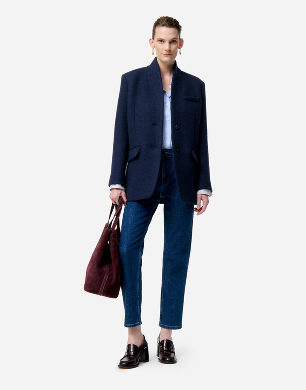 VANESSA BRUNO Giacca Dritta in Misto Lana Blu Navy