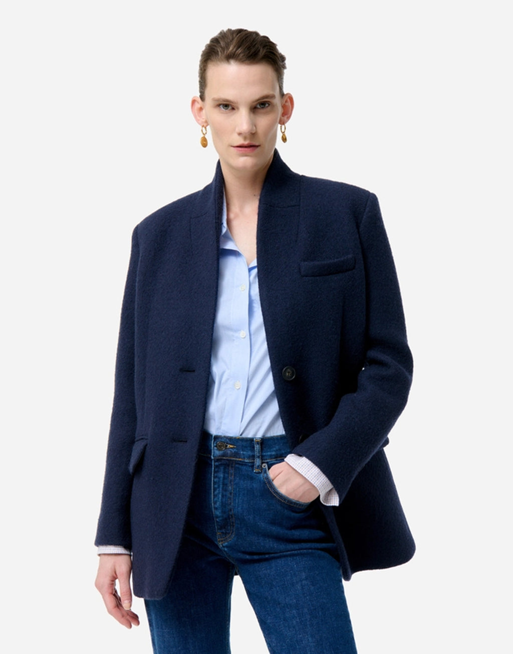 VANESSA BRUNO Giacca Dritta in Misto Lana Blu Navy