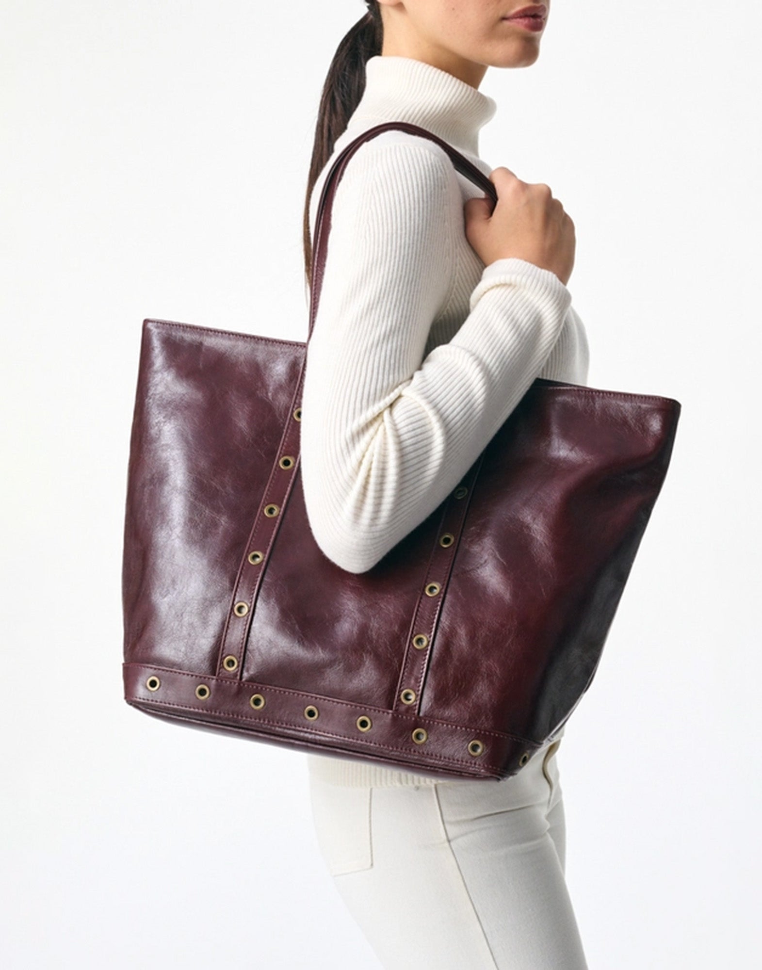 VANESSA BRUNO Borsa Tote Cabas L in Pelle con Zip Chocolate