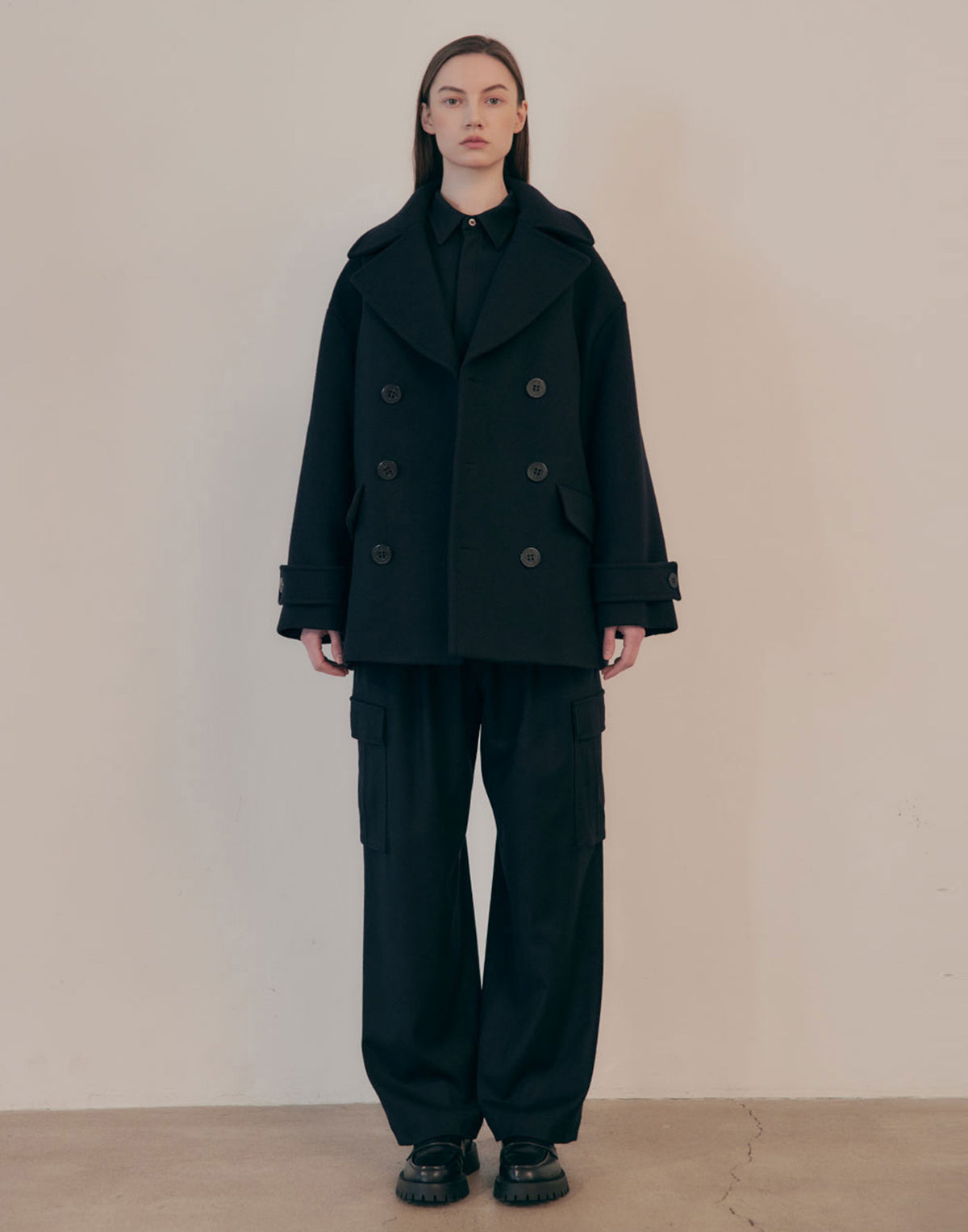 VIS A VIS Pea Coat Navy in Lana e Cashmere Blu Navy