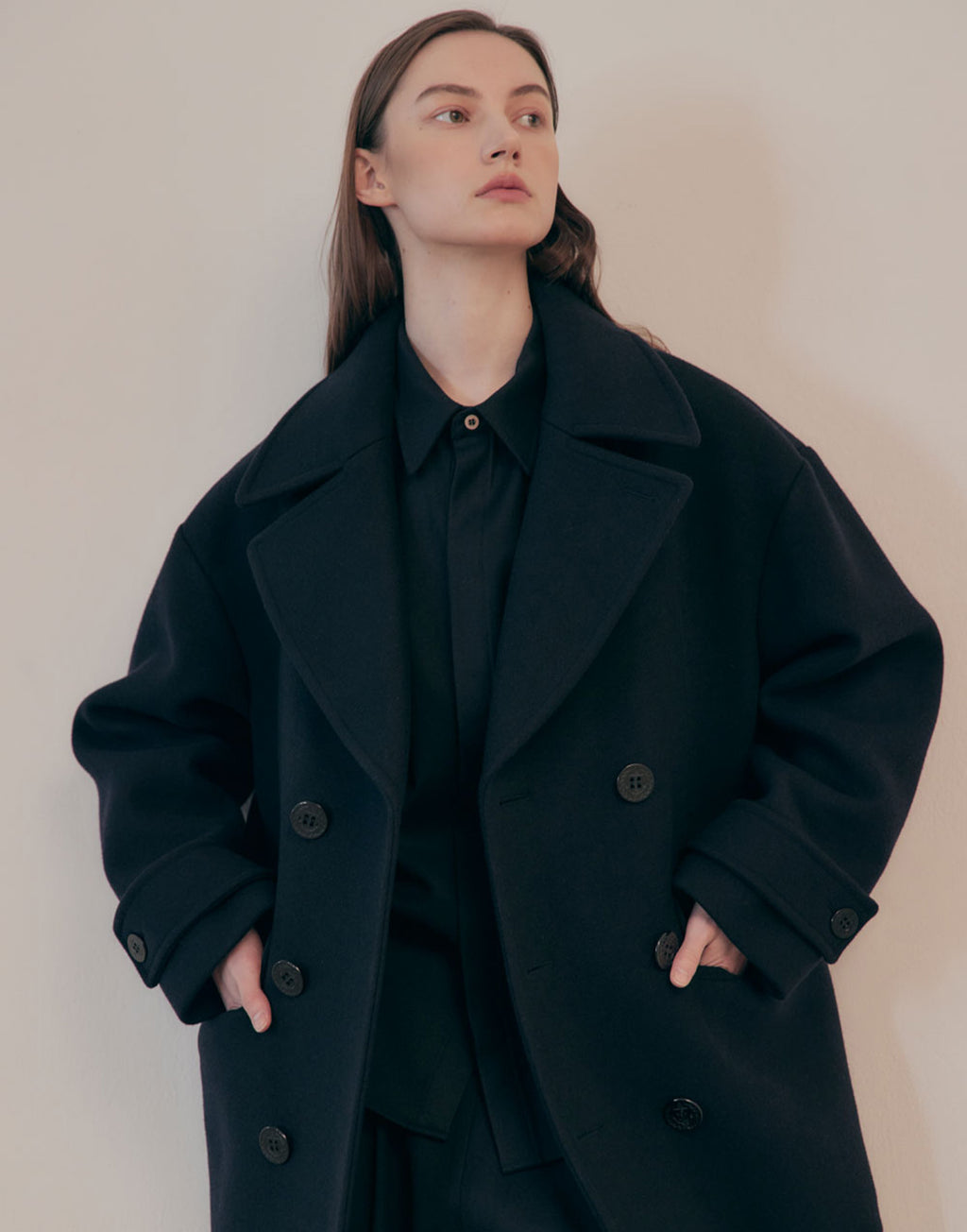 VIS A VIS Pea Coat Navy in Lana e Cashmere Blu Navy