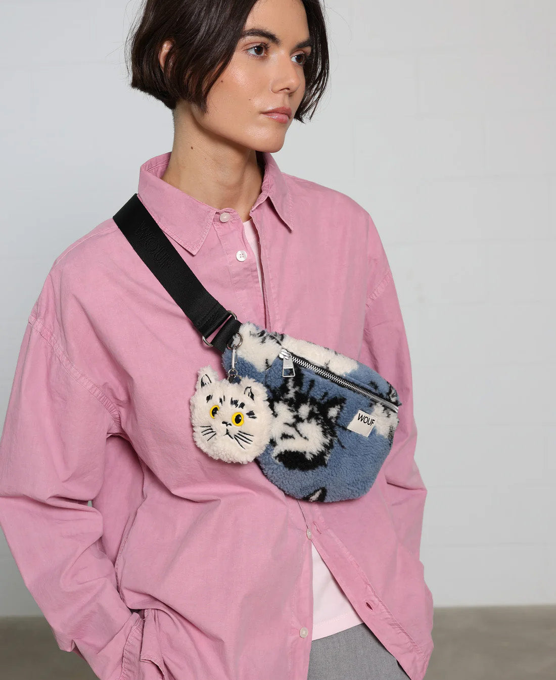 WOUF Luna Cat Charm in Tessuto Teddy Riciclato