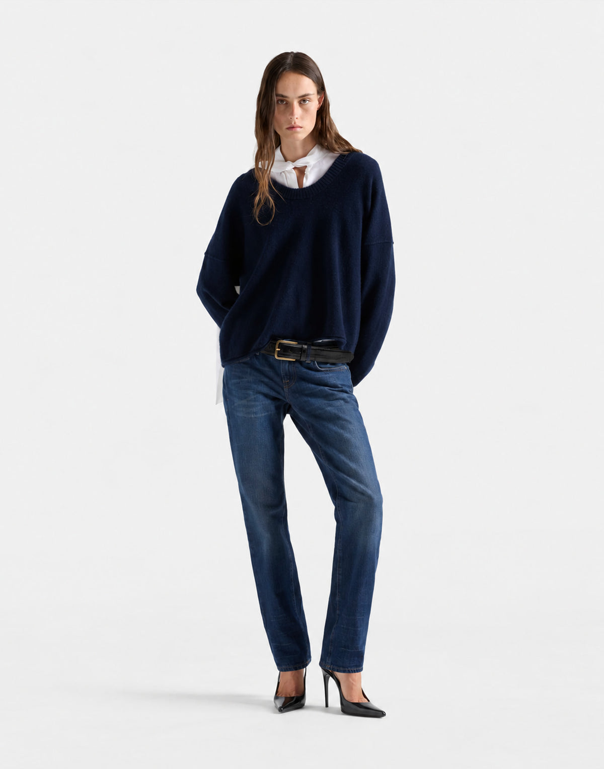 7 FOR ALL MANKIND Maglia con Scollo a U in Cashmere Midnight