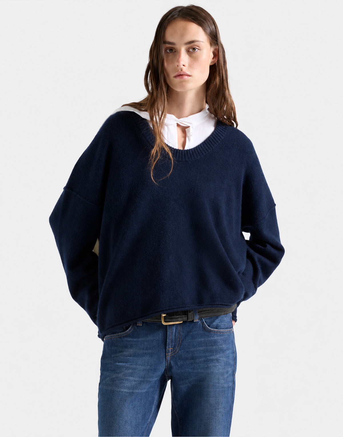 7 FOR ALL MANKIND Maglia con Scollo a U in Cashmere Midnight