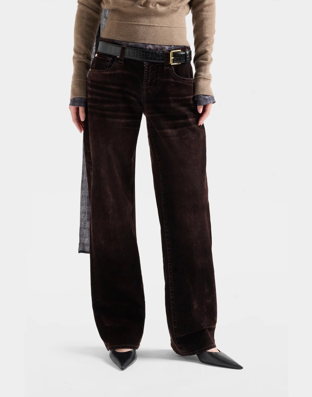 7 FOR ALL MANKIND Jeans Low Straight a Vita Bassa in Flock Denim Brown