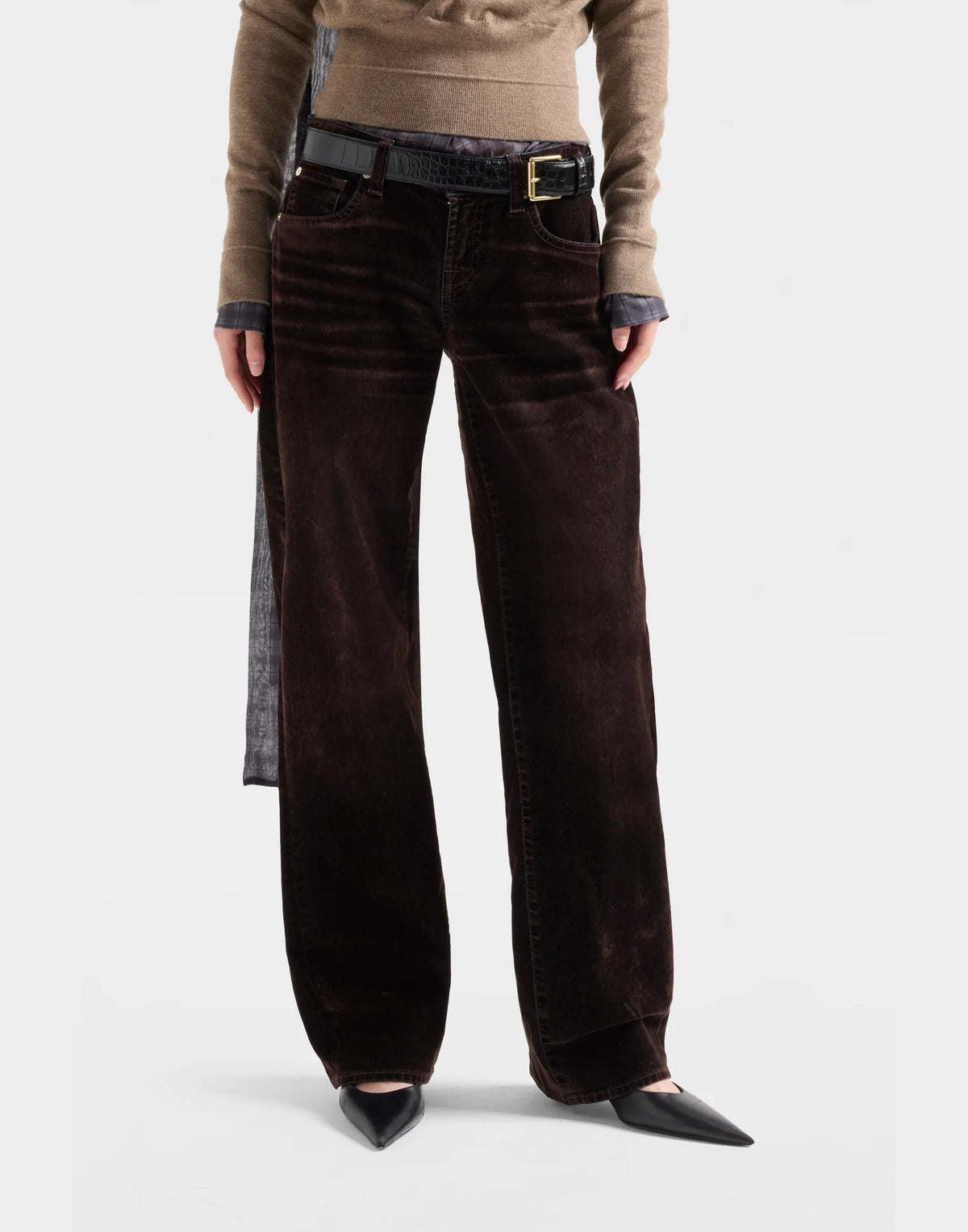 7 FOR ALL MANKIND Jeans Low Straight a Vita Bassa in Flock Denim Brown