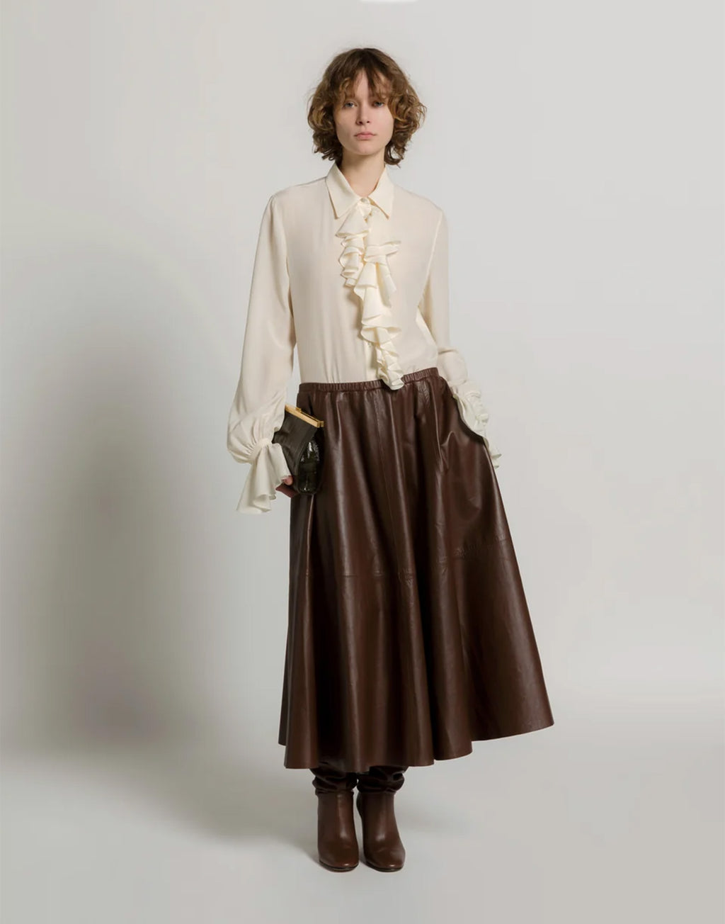 ALBERTA FERRETTI Camicia in Crêpe de Chine con Rouches