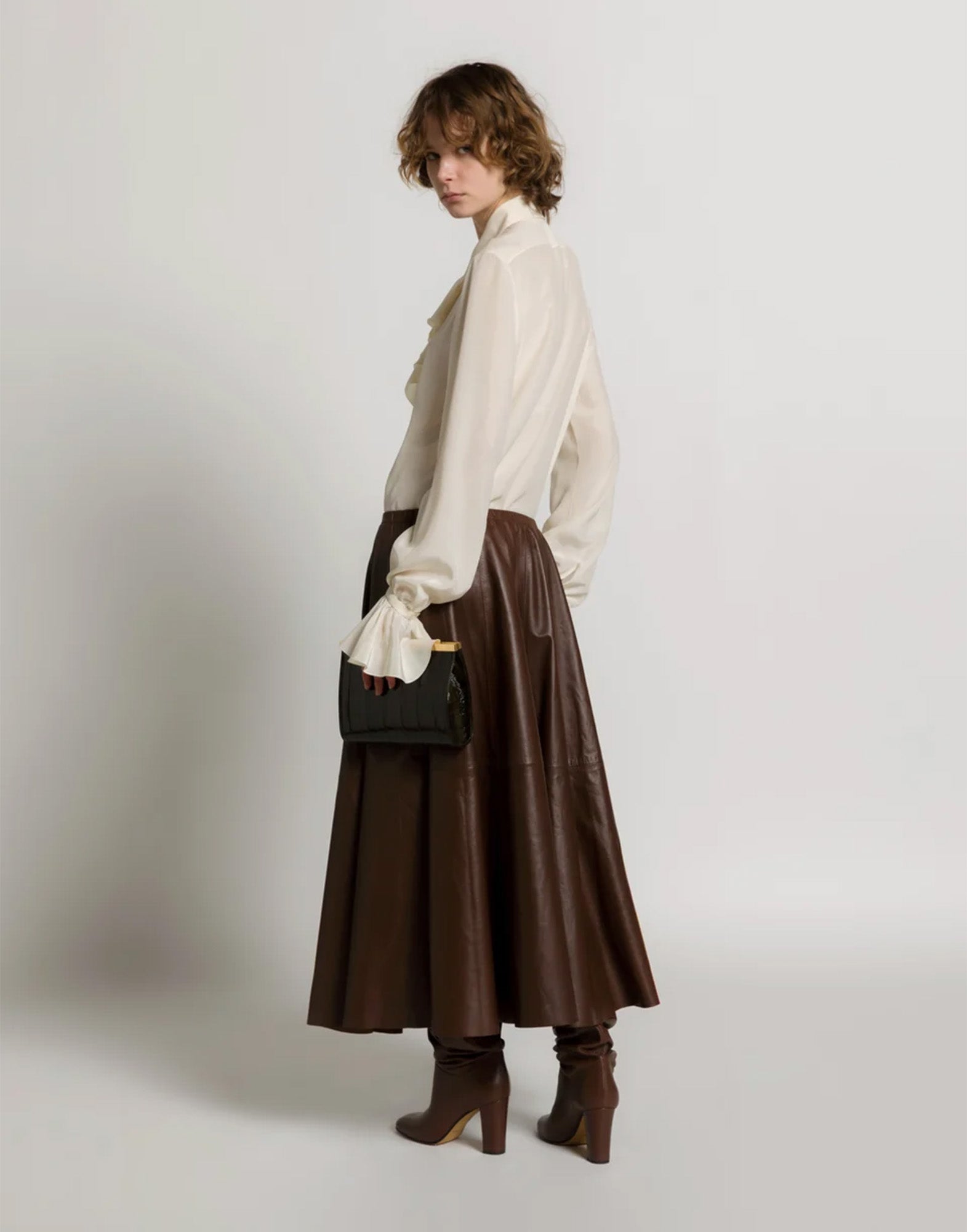 ALBERTA FERRETTI Camicia in Crêpe de Chine con Rouches