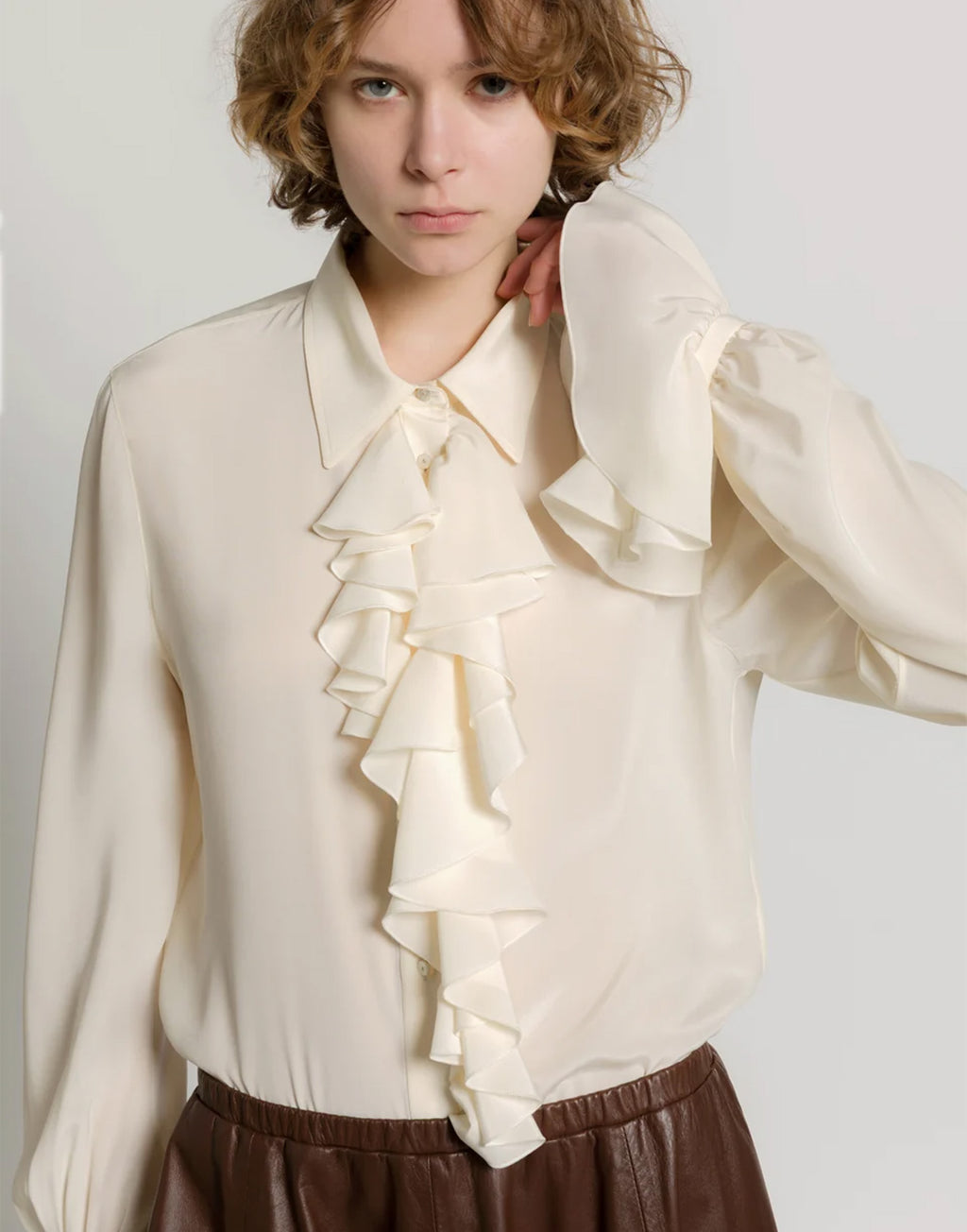 ALBERTA FERRETTI Camicia in Crêpe de Chine con Rouches