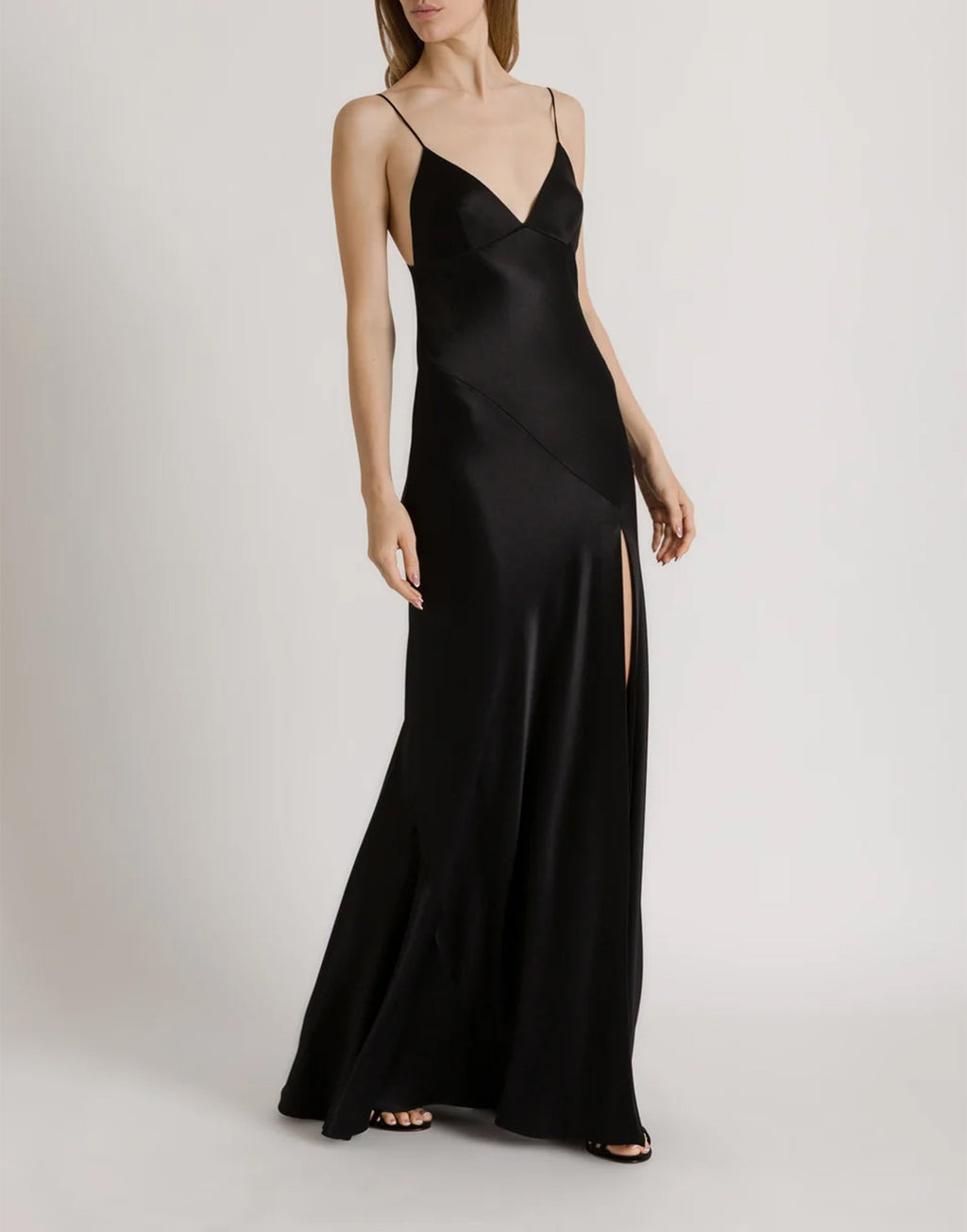 ALBERTA FERRETTI Abito Lungo con Spacco e Spalline Sottili Nero