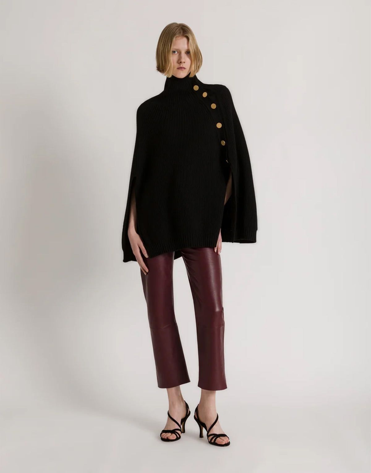 ALBERTA FERRETTI Maglia a Mantella in Lana, Seta e Cashmere Nera