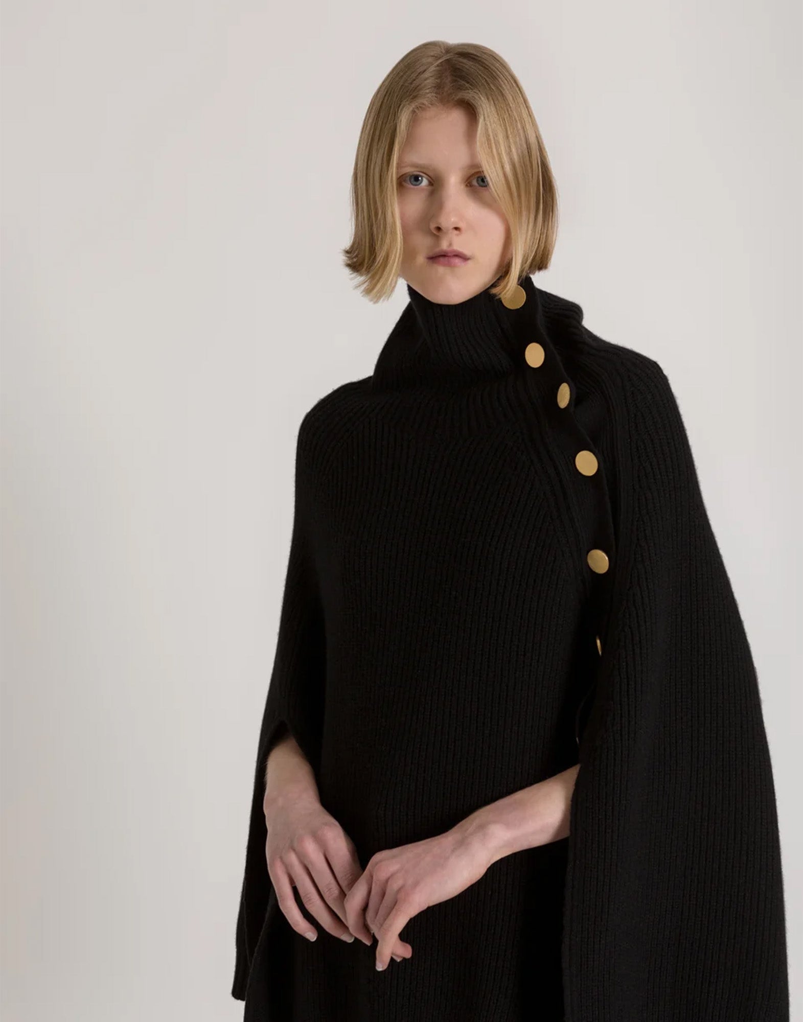 ALBERTA FERRETTI Maglia a Mantella in Lana, Seta e Cashmere Nera