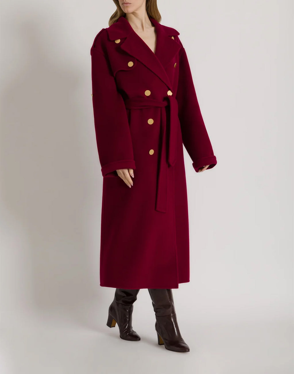 ALBERTA FERRETTI Cappotto Lungo in Lana e Cashmere Rubino