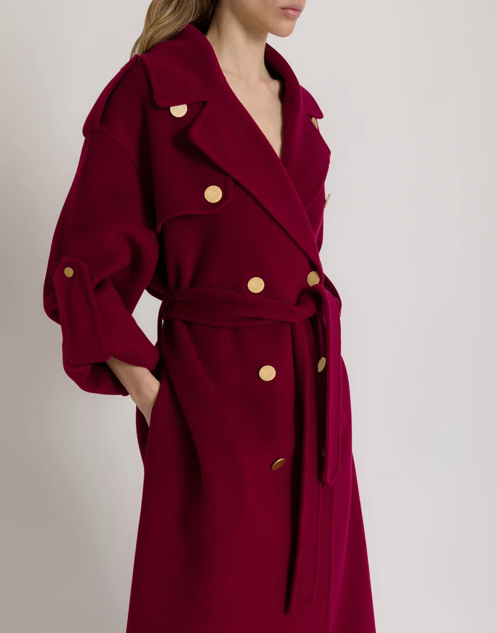 ALBERTA FERRETTI Cappotto Lungo in Lana e Cashmere Rubino
