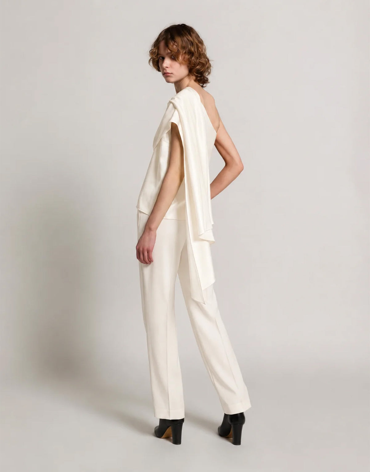 ALBERTA FERRETTI Top Monospalla in Satin con Drappeggio Avorio