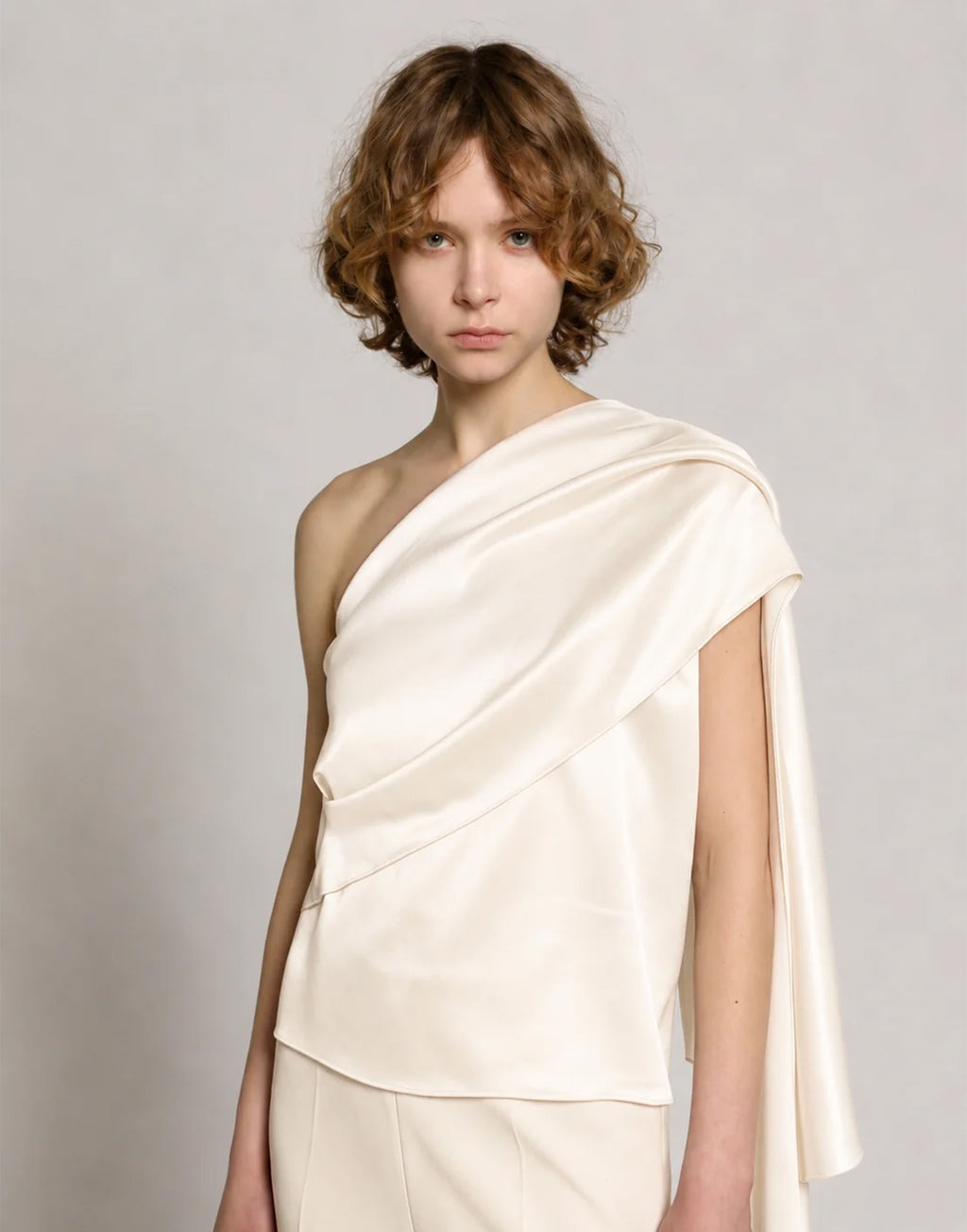 ALBERTA FERRETTI Top Monospalla in Satin con Drappeggio Avorio