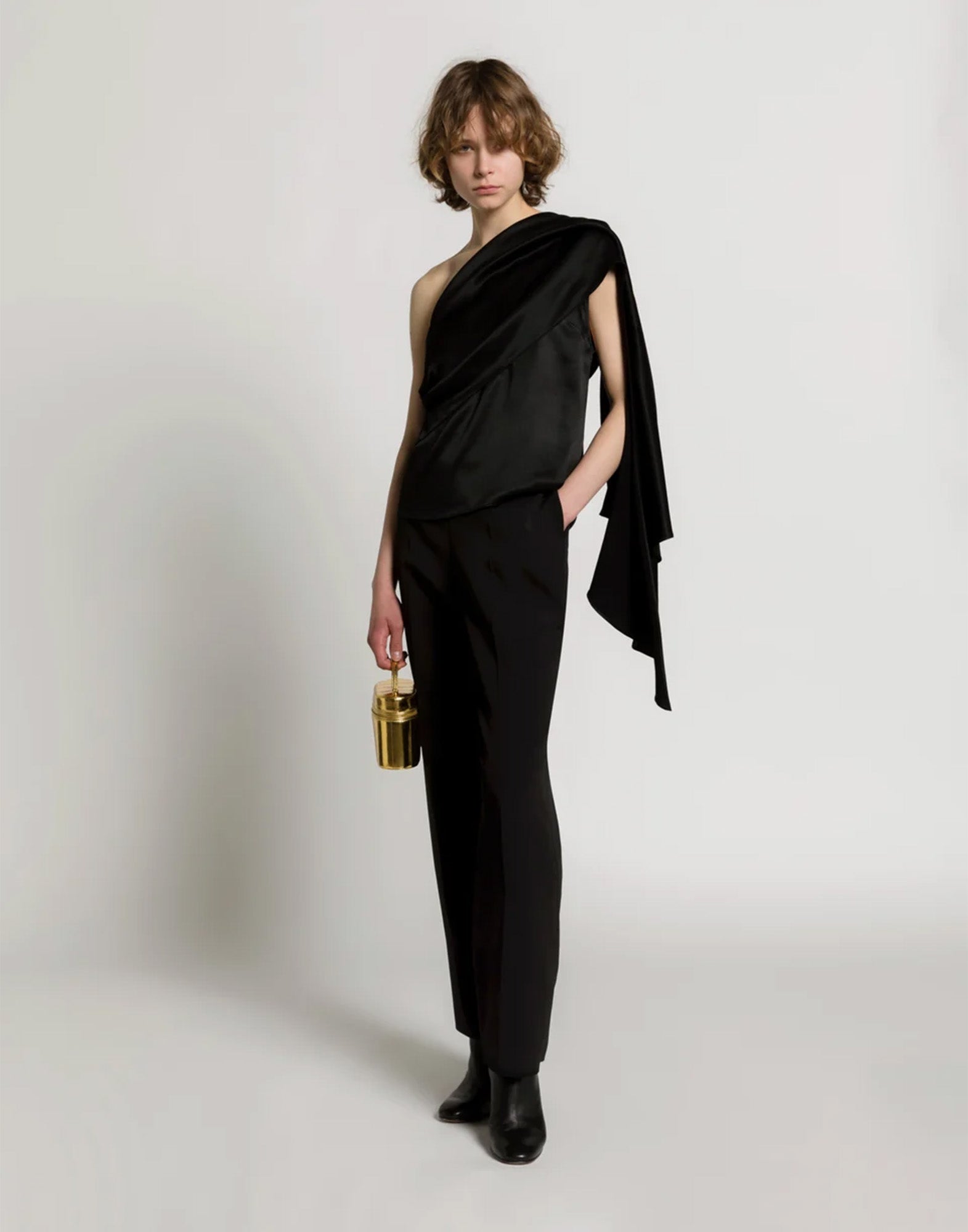 ALBERTA FERRETTI Top Monospalla in Satin Nero