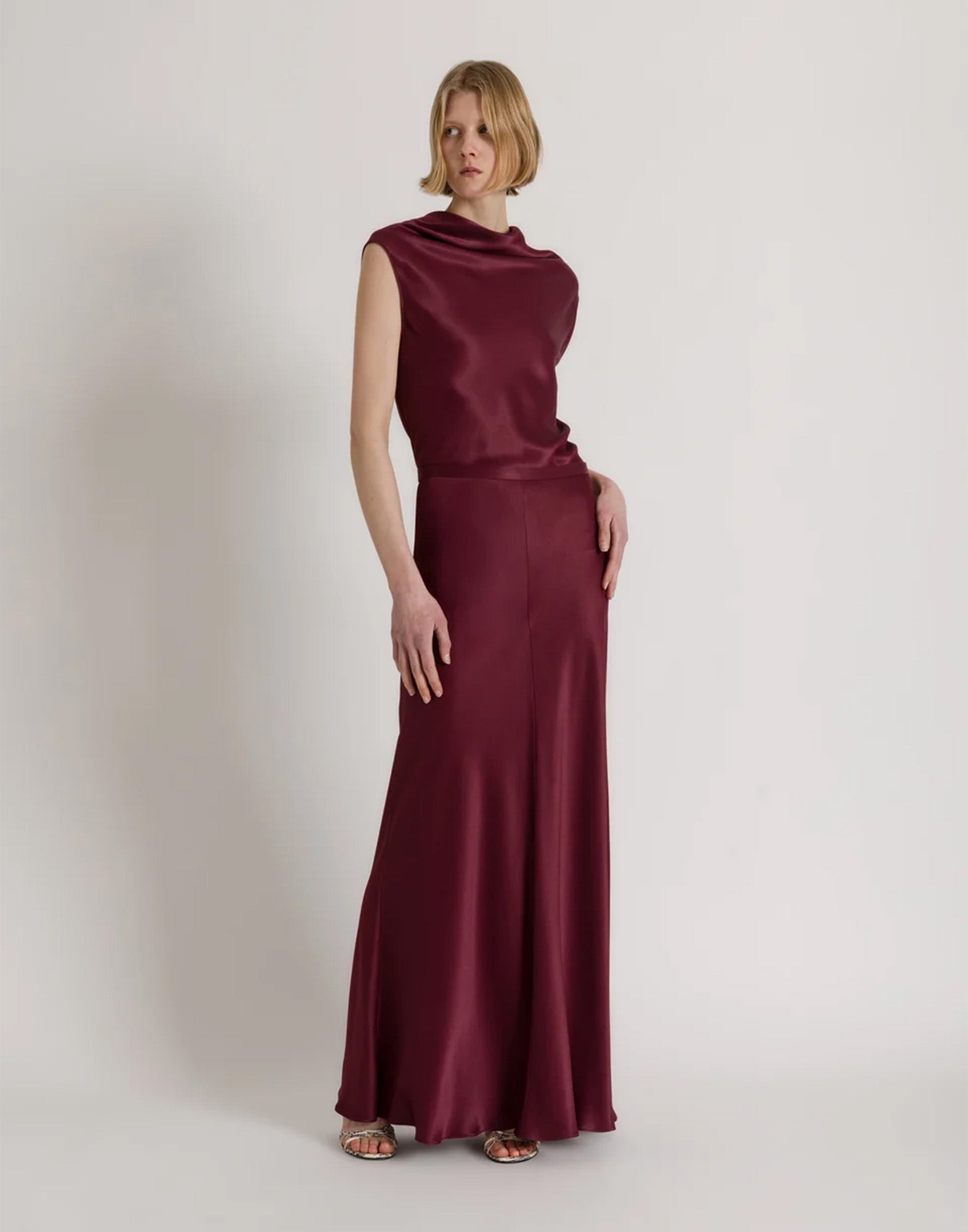 ALBERTA FERRETTI Top in Raso con Scollo Fluido Bordeaux