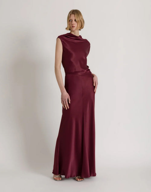 ALBERTA FERRETTI Haut en satin à encolure fluide bordeaux
