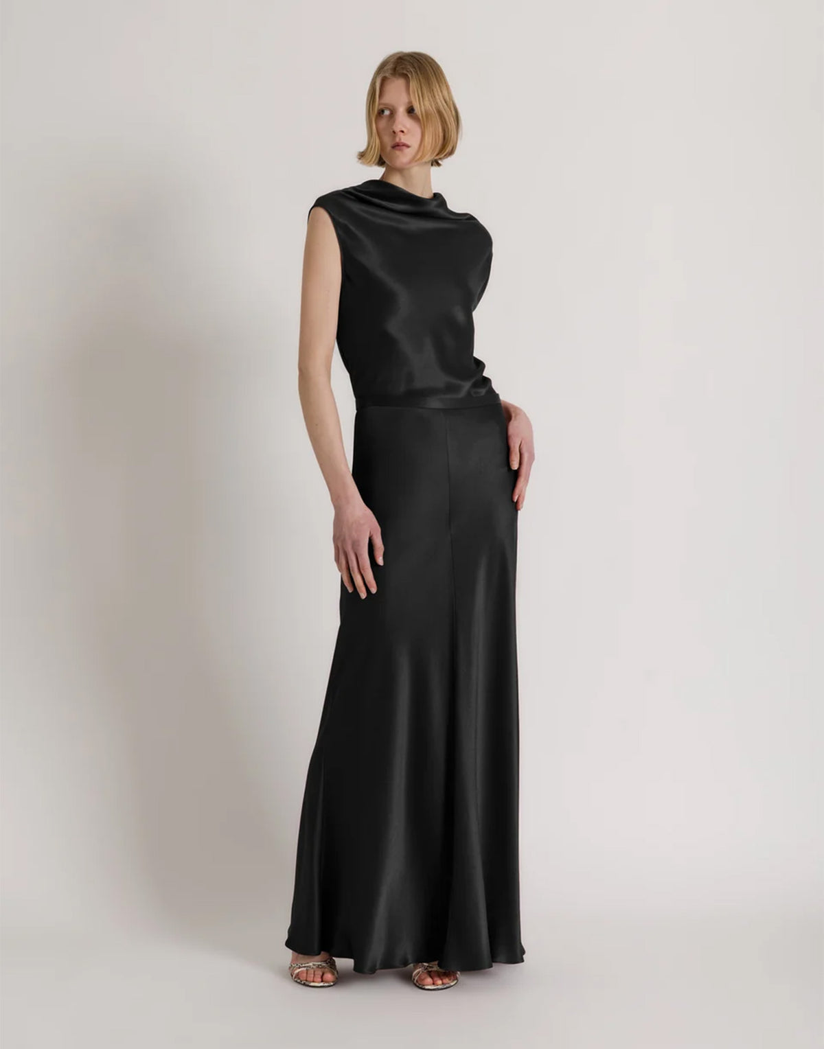 ALBERTA FERRETTI Top in Raso con Scollo Fluido Nero
