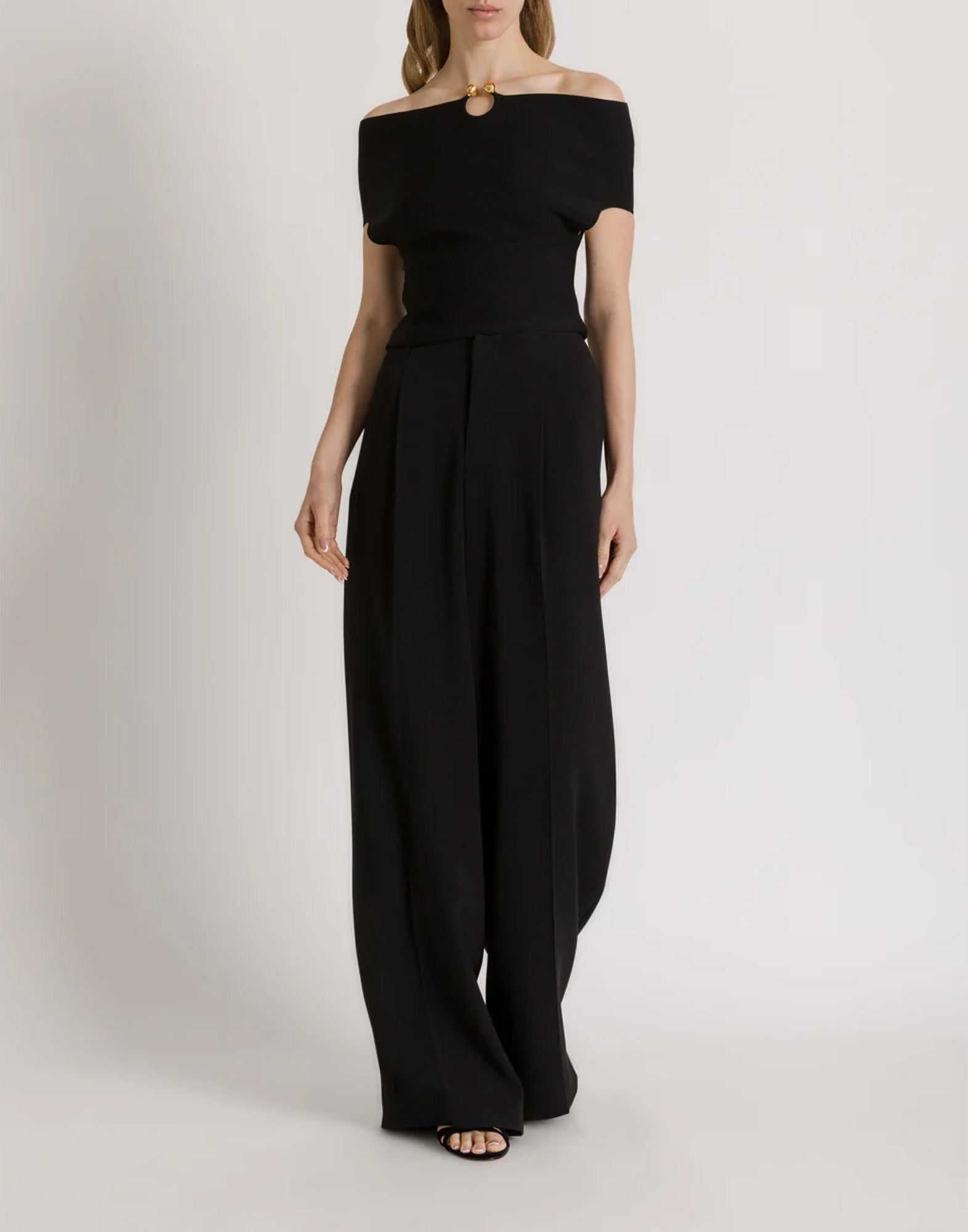 ALBERTA FERRETTI Top a Fascia in Maglia con Spilla Gioiello Nero
