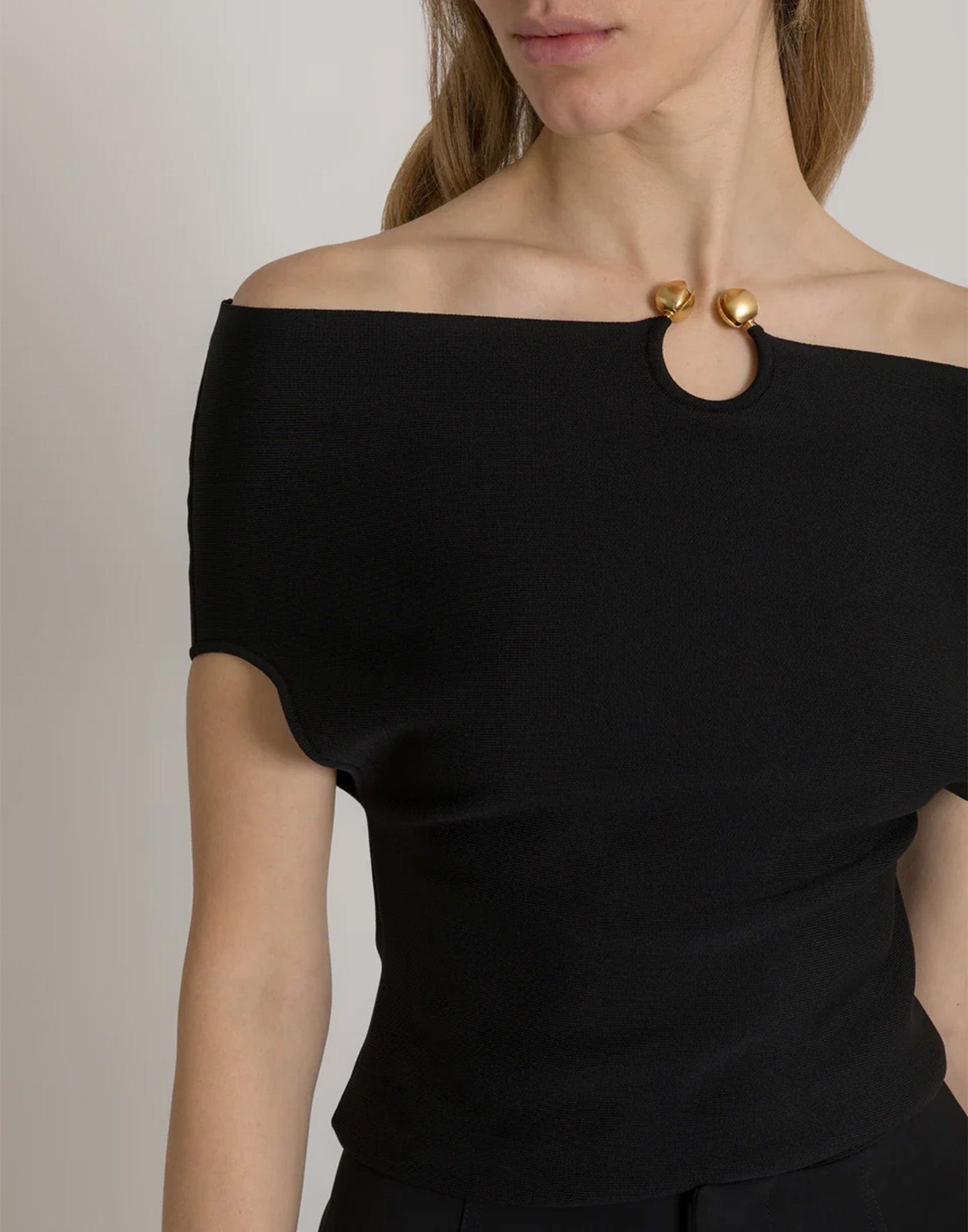 ALBERTA FERRETTI Top a Fascia in Maglia con Spilla Gioiello Nero