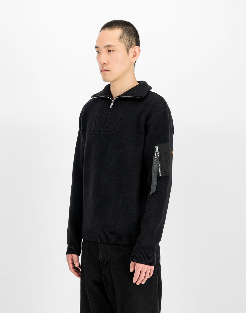 ALPHA INDUSTRIES Maglione Troyer con Mezza Zip Nero