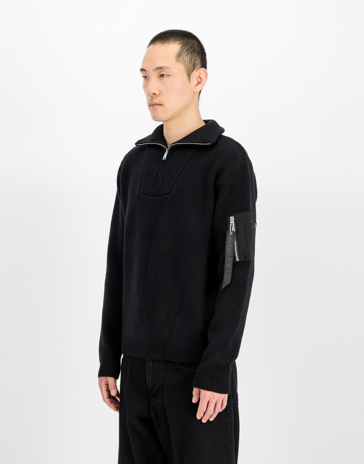 ALPHA INDUSTRIES Maglione Troyer con Mezza Zip Nero