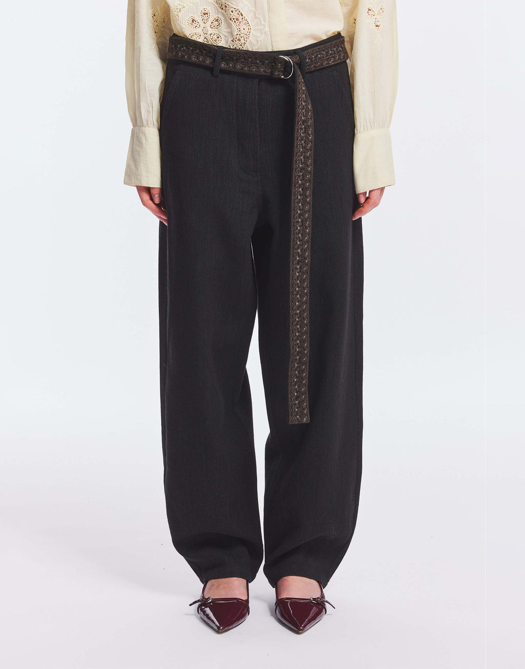 ANTIK BATIK Pantaloni Ampi in Cotone e Lana Grigio
