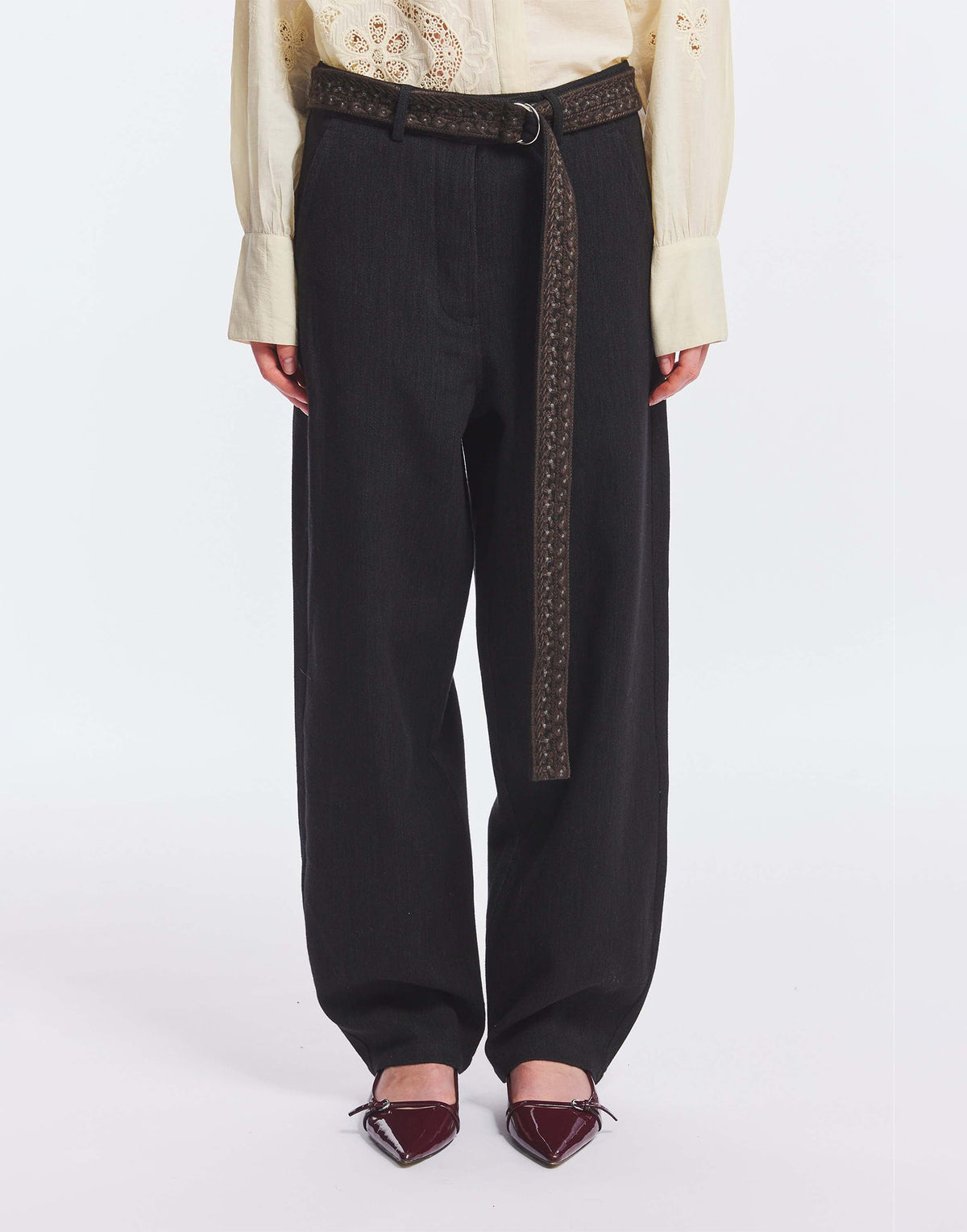 ANTIK BATIK Pantalon large en coton et laine gris