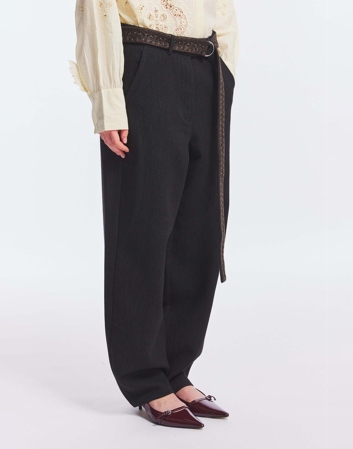 ANTIK BATIK Pantaloni Ampi in Cotone e Lana Grigio