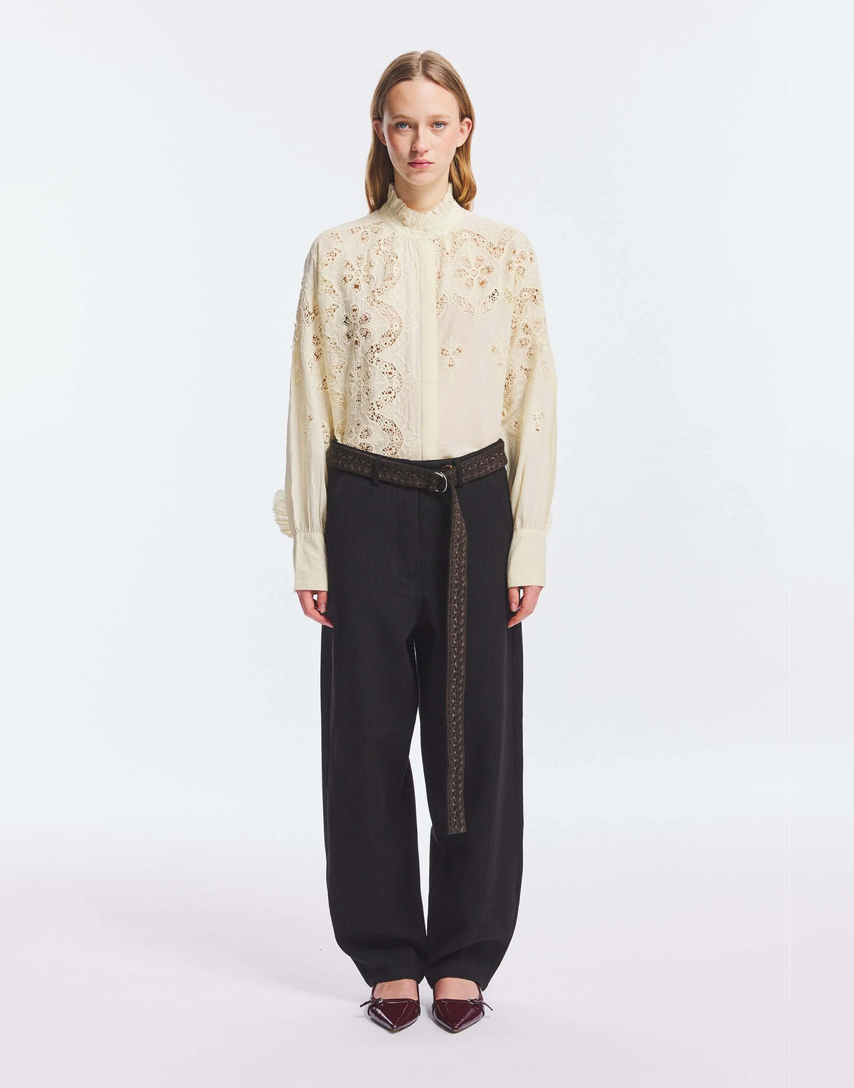 ANTIK BATIK Pantaloni Ampi in Cotone e Lana Grigio