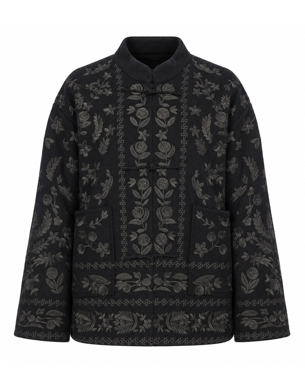 ANTIK BATIK Giacca in Misto Lana Ricamata Nera