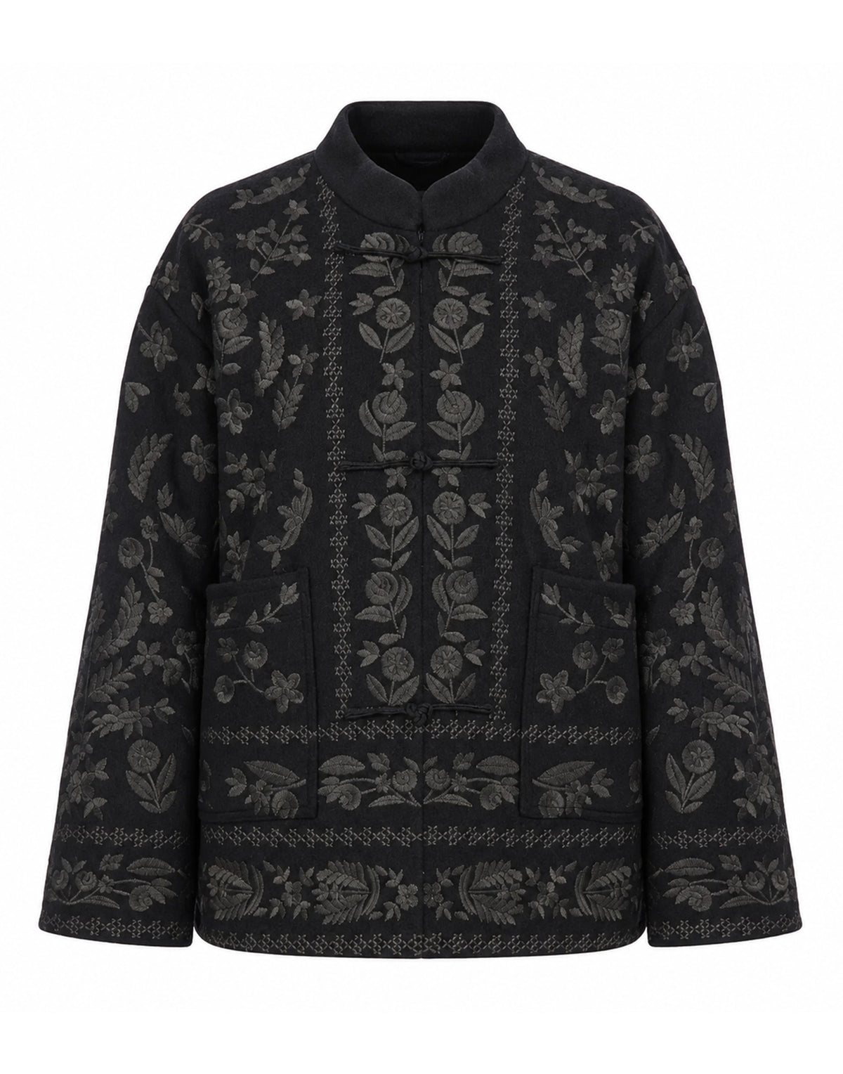 ANTIK BATIK Veste en mélange de laine brodée noire