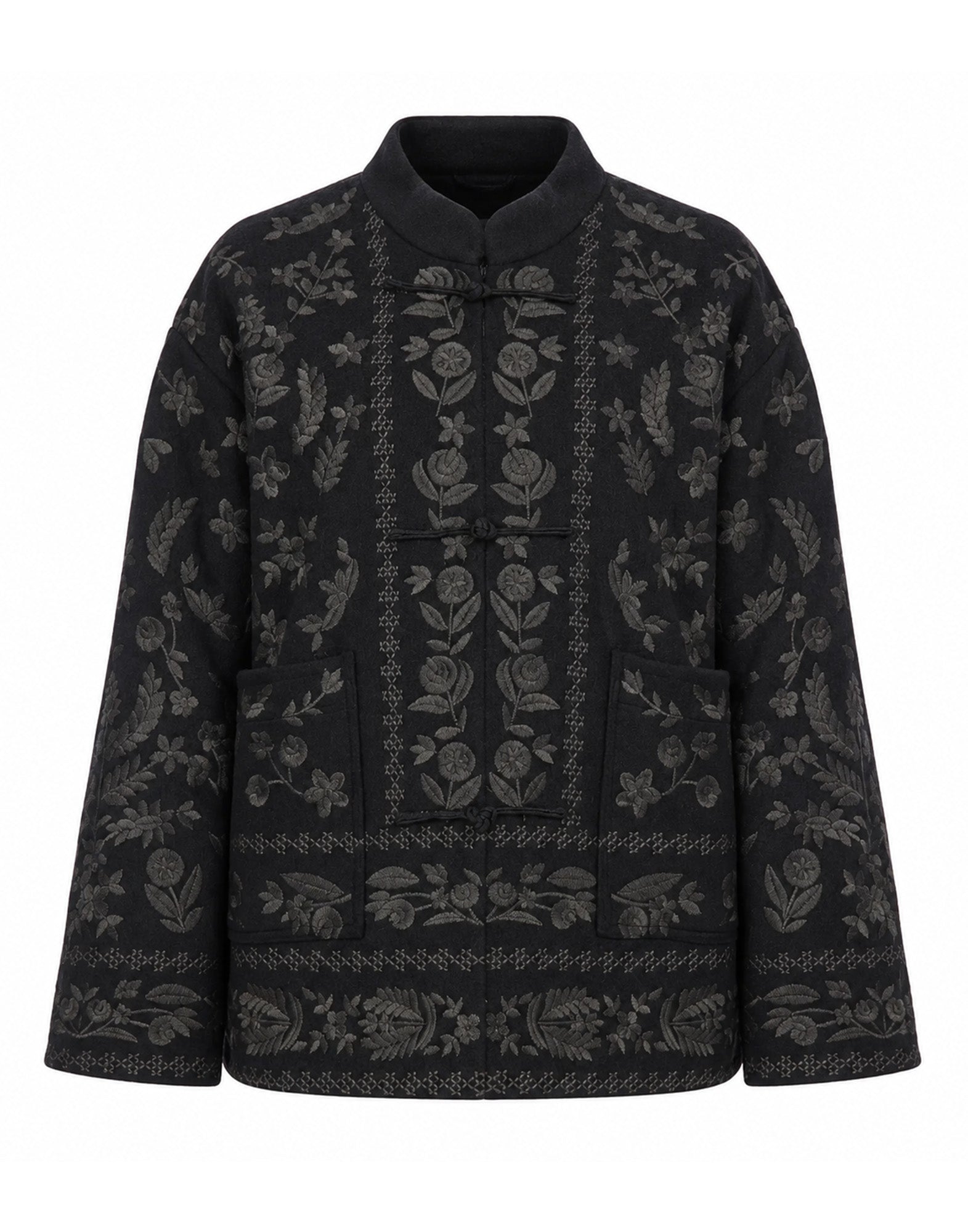 ANTIK BATIK Giacca in Misto Lana Ricamata Nera