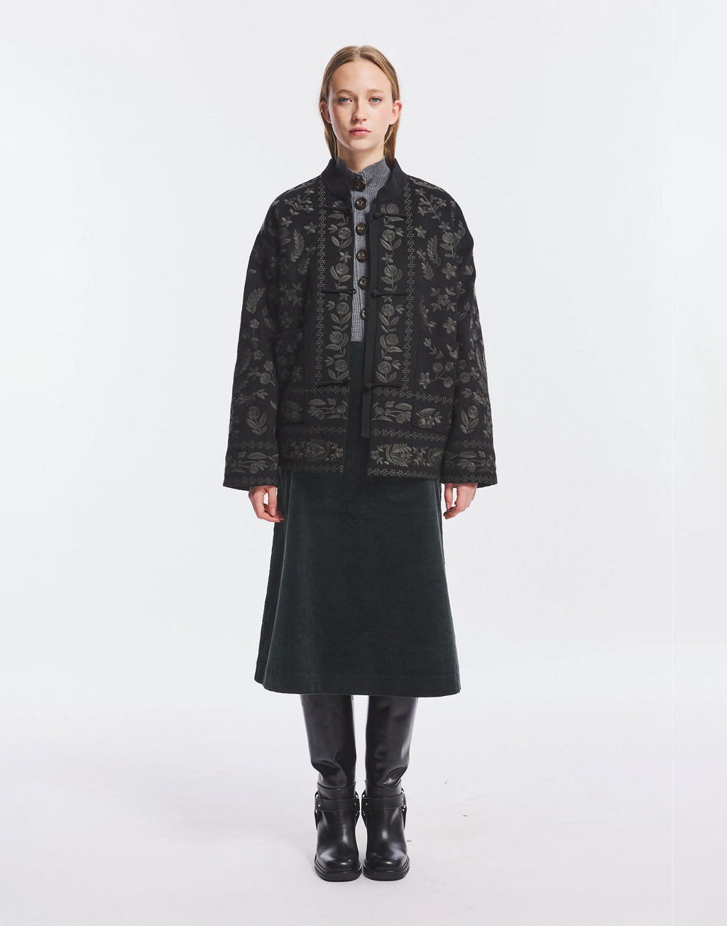 ANTIK BATIK Giacca in Misto Lana Ricamata Nera