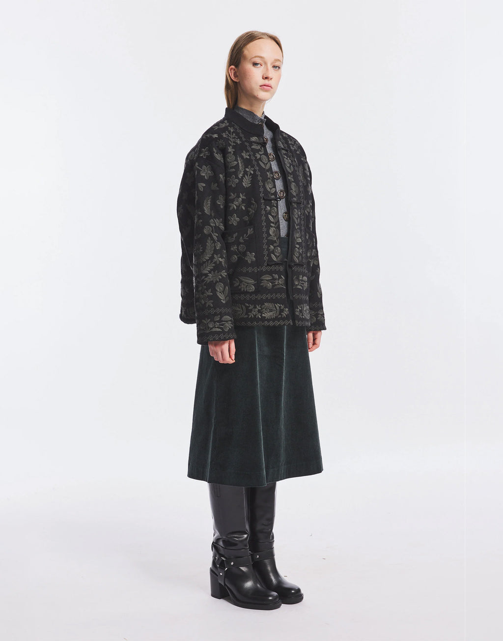 ANTIK BATIK Giacca in Misto Lana Ricamata Nera