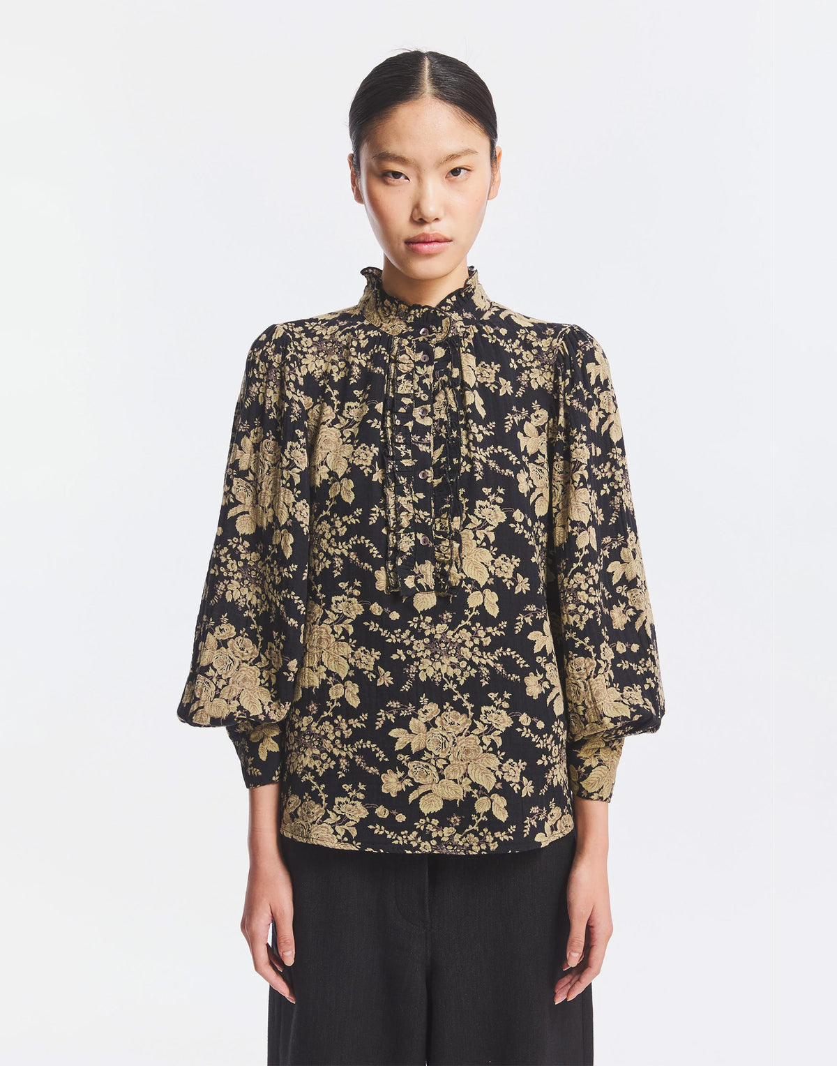 ANTIK BATIK Chemisier Cinzo en gaze de coton noir/rouille