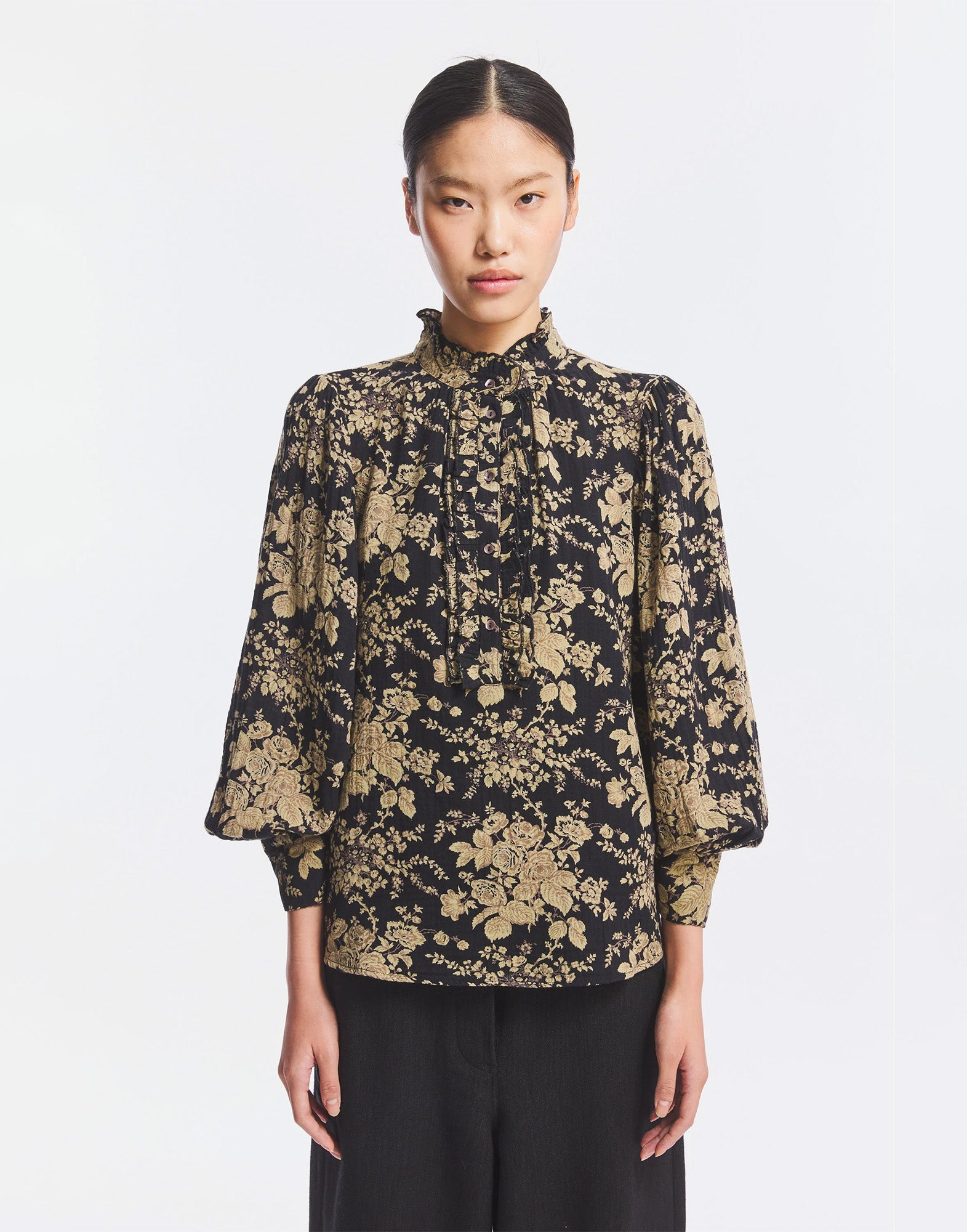 ANTIK BATIK Blusa Cinzo in Garza di Cotone Black/Rust
