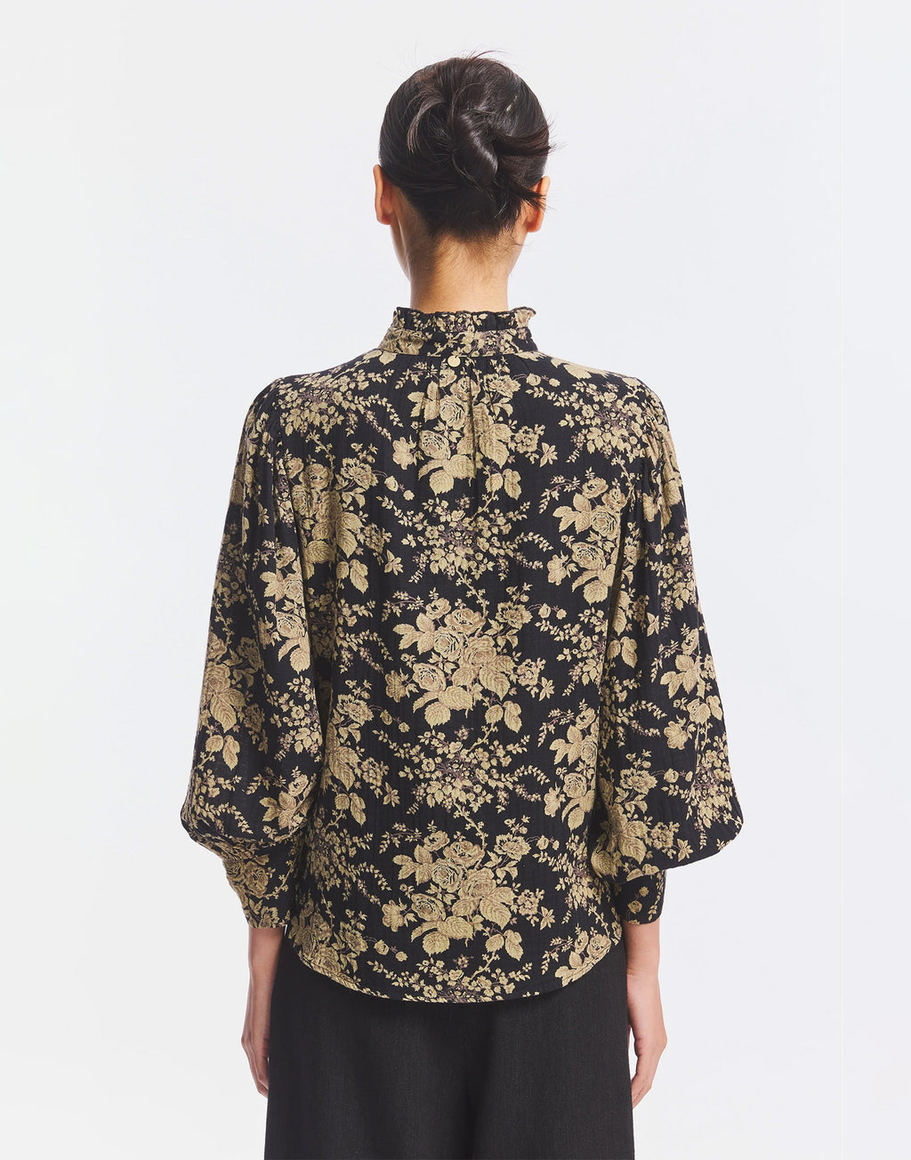 ANTIK BATIK Blusa Cinzo in Garza di Cotone Black/Rust